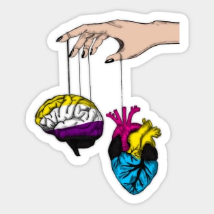 Non-binary Brain with Demipansexual Heart Sticker